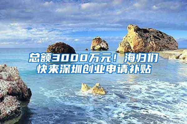 总额3000万元！海归们快来深圳创业申请补贴