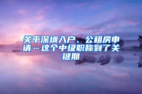 关乎深圳入户、公租房申请…这个中级职称到了关键期