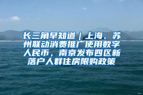 长三角早知道｜上海、苏州联动消费推广使用数字人民币，南京发布四区新落户人群住房限购政策