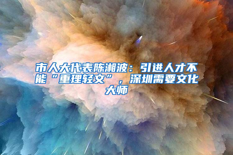 市人大代表陈湘波：引进人才不能“重理轻文”，深圳需要文化大师