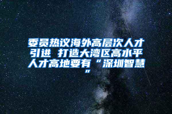 委员热议海外高层次人才引进 打造大湾区高水平人才高地要有“深圳智慧”