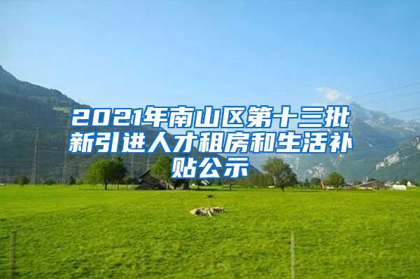 2021年南山区第十三批新引进人才租房和生活补贴公示