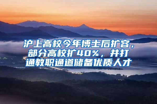 沪上高校今年博士后扩容，部分高校扩40%，并打通教职通道储备优质人才