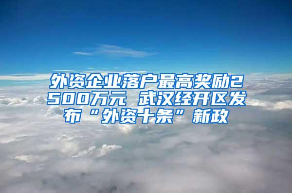 外资企业落户最高奖励2500万元 武汉经开区发布“外资十条”新政