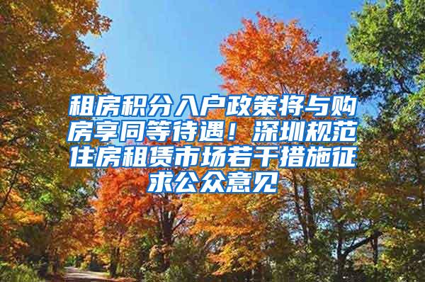 租房积分入户政策将与购房享同等待遇！深圳规范住房租赁市场若干措施征求公众意见