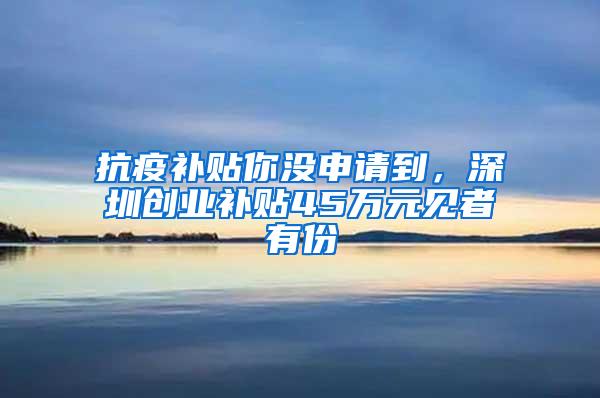 抗疫补贴你没申请到，深圳创业补贴45万元见者有份