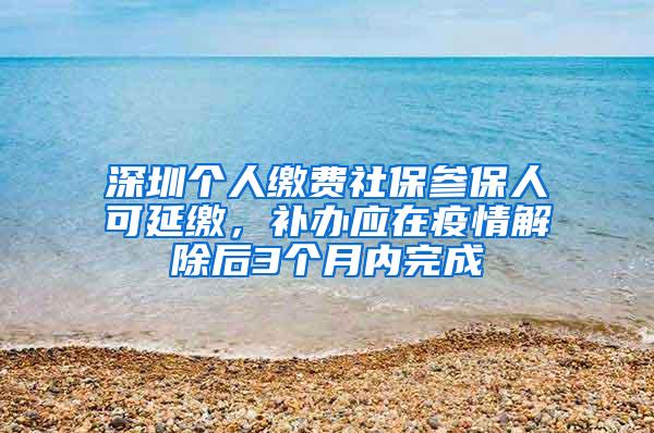 深圳个人缴费社保参保人可延缴，补办应在疫情解除后3个月内完成