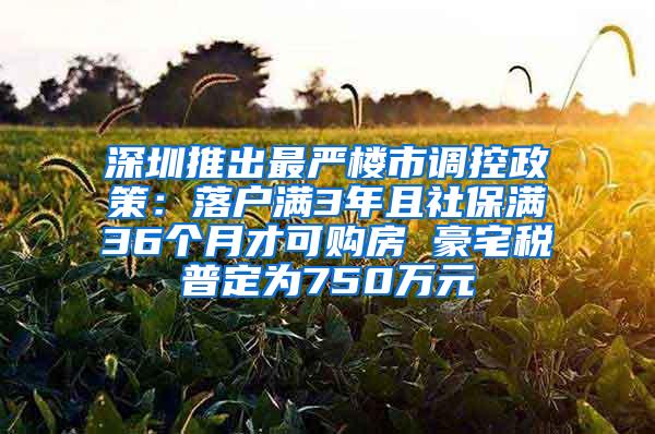 深圳推出最严楼市调控政策：落户满3年且社保满36个月才可购房 豪宅税普定为750万元