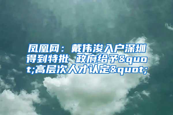 凤凰网：戴伟浚入户深圳得到特批 政府给予"高层次人才认定"