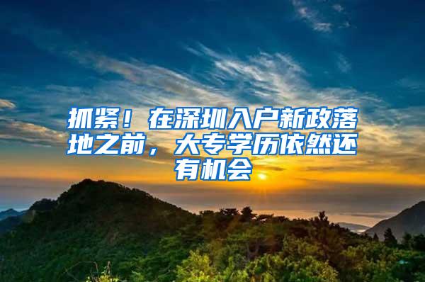 抓紧！在深圳入户新政落地之前，大专学历依然还有机会