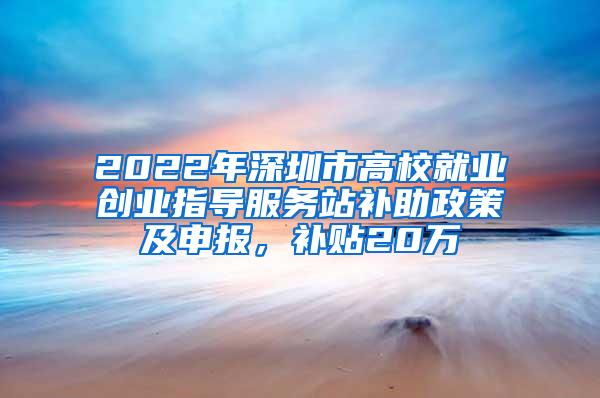 2022年深圳市高校就业创业指导服务站补助政策及申报，补贴20万