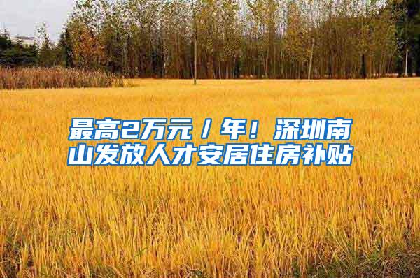 最高2万元／年！深圳南山发放人才安居住房补贴