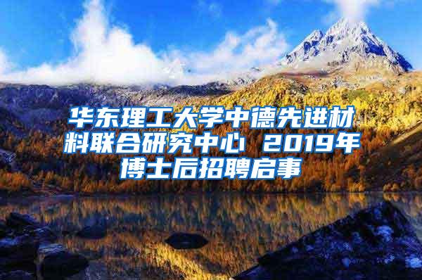 华东理工大学中德先进材料联合研究中心 2019年博士后招聘启事