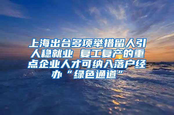 上海出台多项举措留人引人稳就业 复工复产的重点企业人才可纳入落户经办“绿色通道”