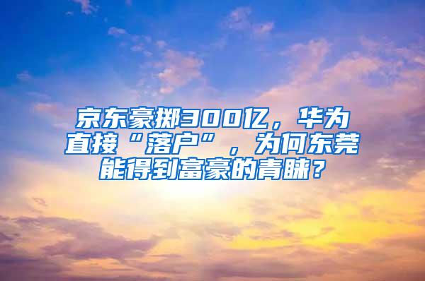 京东豪掷300亿，华为直接“落户”，为何东莞能得到富豪的青睐？