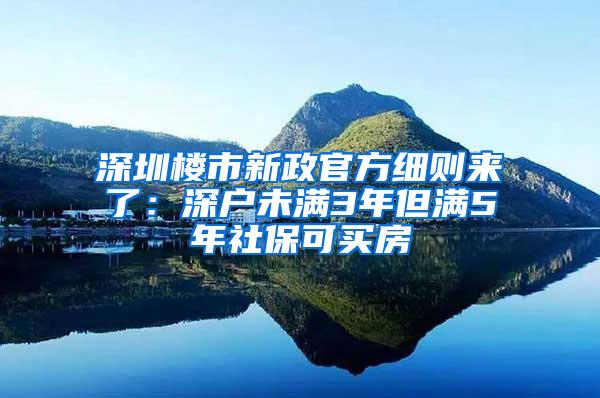 深圳楼市新政官方细则来了：深户未满3年但满5年社保可买房