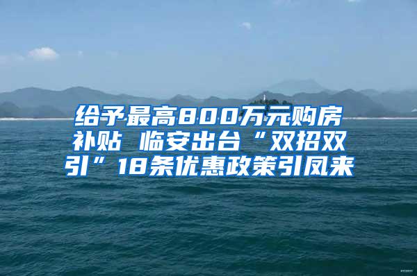 给予最高800万元购房补贴 临安出台“双招双引”18条优惠政策引凤来
