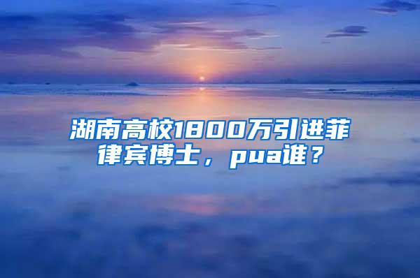 湖南高校1800万引进菲律宾博士，pua谁？