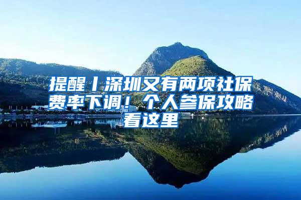 提醒丨深圳又有两项社保费率下调！个人参保攻略看这里