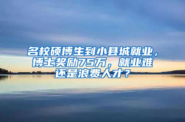 名校硕博生到小县城就业，博士奖励75万，就业难还是浪费人才？