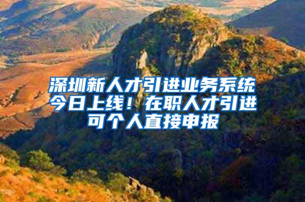 深圳新人才引进业务系统今日上线！在职人才引进可个人直接申报