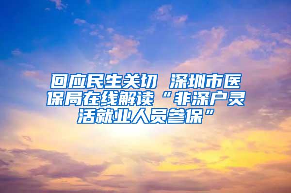 回应民生关切 深圳市医保局在线解读“非深户灵活就业人员参保”