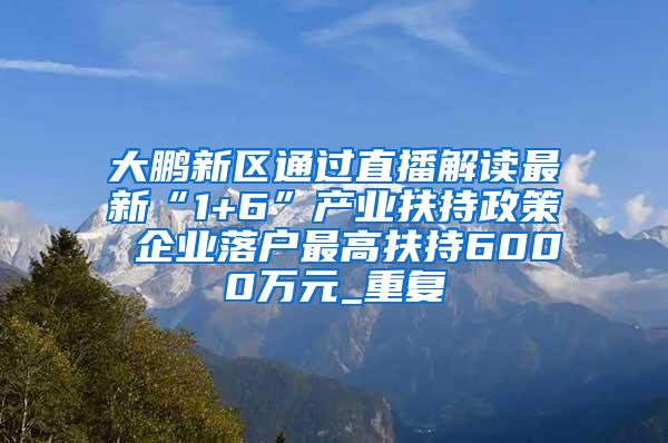 大鹏新区通过直播解读最新“1+6”产业扶持政策 企业落户最高扶持6000万元_重复