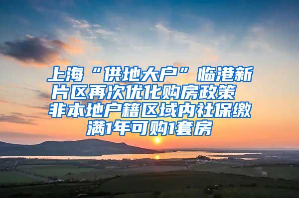 上海“供地大户”临港新片区再次优化购房政策 非本地户籍区域内社保缴满1年可购1套房