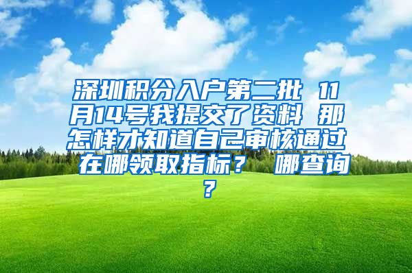 深圳积分入户第二批 11月14号我提交了资料 那怎样才知道自己审核通过 在哪领取指标？ 哪查询？