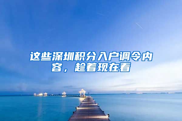 这些深圳积分入户调令内容，趁着现在看