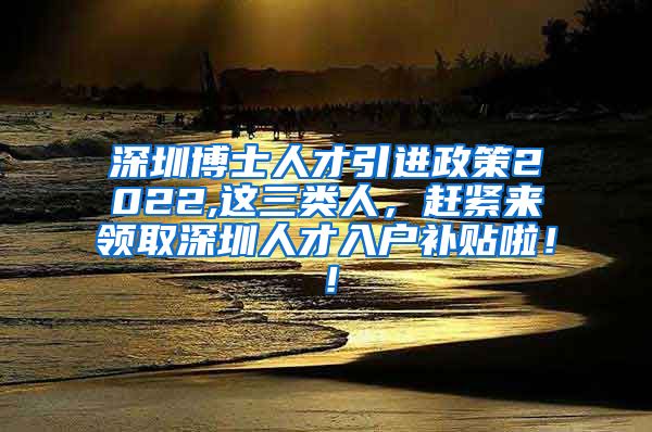 深圳博士人才引进政策2022,这三类人，赶紧来领取深圳人才入户补贴啦！！