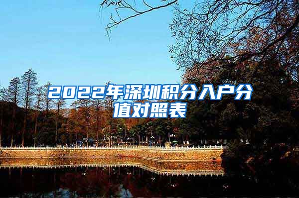 2022年深圳积分入户分值对照表