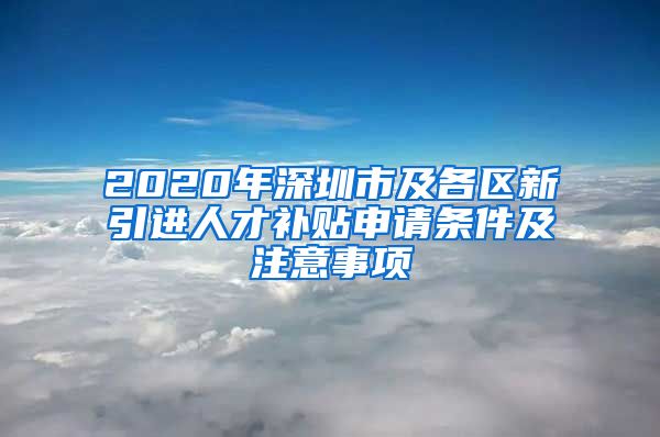 2020年深圳市及各区新引进人才补贴申请条件及注意事项