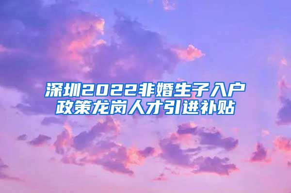 深圳2022非婚生子入户政策龙岗人才引进补贴