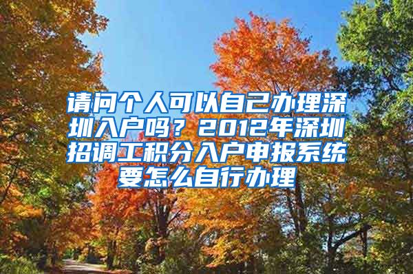 请问个人可以自己办理深圳入户吗？2012年深圳招调工积分入户申报系统要怎么自行办理