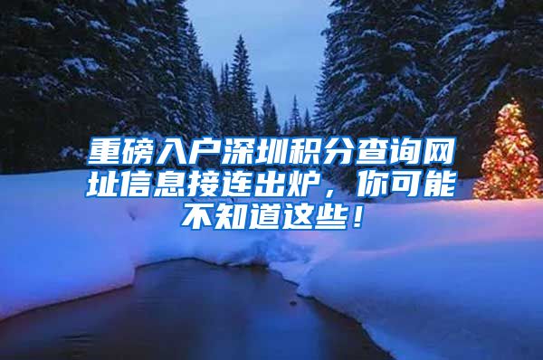 重磅入户深圳积分查询网址信息接连出炉，你可能不知道这些！