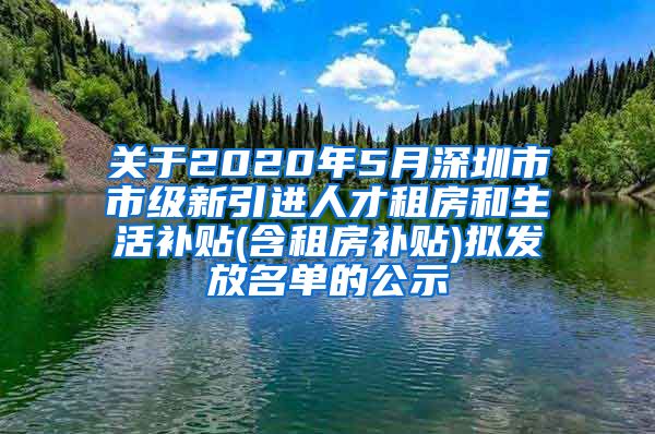 关于2020年5月深圳市市级新引进人才租房和生活补贴(含租房补贴)拟发放名单的公示