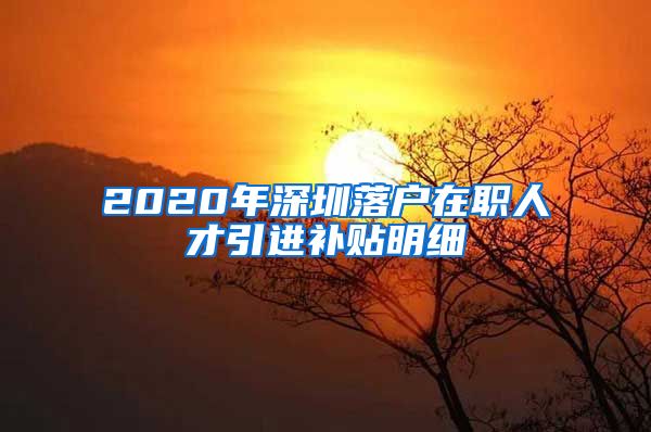 2020年深圳落户在职人才引进补贴明细