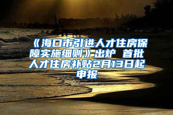 《海口市引进人才住房保障实施细则》出炉 首批人才住房补贴2月13日起申报