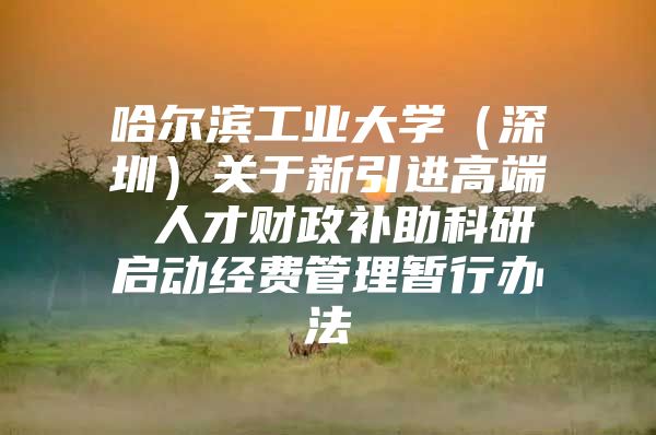 哈尔滨工业大学（深圳）关于新引进高端 人才财政补助科研启动经费管理暂行办法