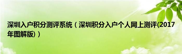 深圳入户积分测评系统（深圳积分入户个人网上测评(2017年图解版)）