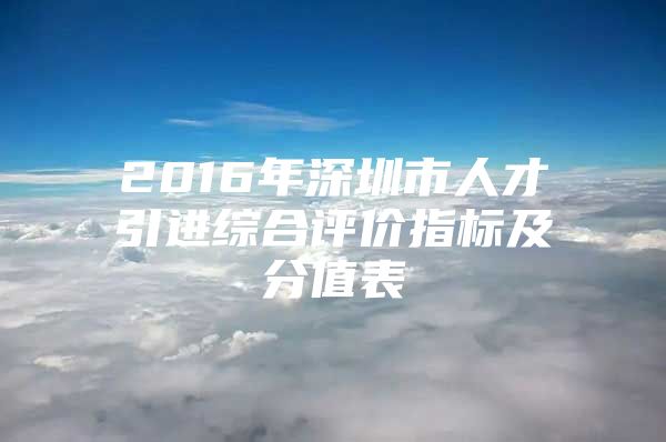 2016年深圳市人才引进综合评价指标及分值表