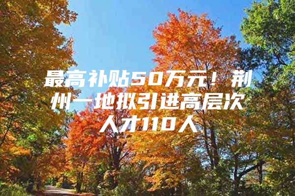 最高补贴50万元！荆州一地拟引进高层次人才110人