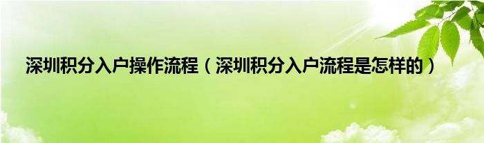 深圳积分入户操作流程（深圳积分入户流程是怎样的）