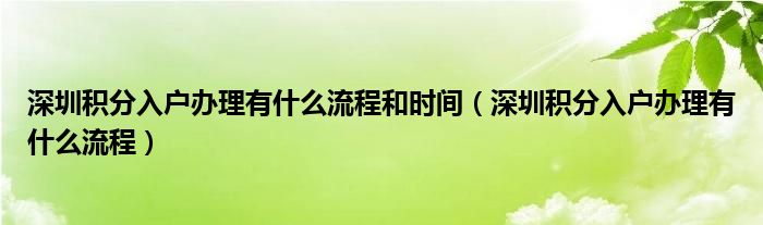 深圳积分入户办理有什么流程和时间（深圳积分入户办理有什么流程）