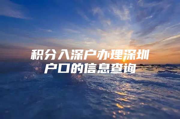 积分入深户办理深圳户口的信息查询